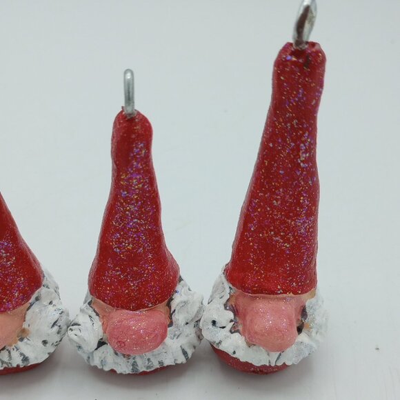 Red on Red Gnome Ornaments Christmas Pendant Handmade Original Folkart Set of 4 - Picture 4 of 8